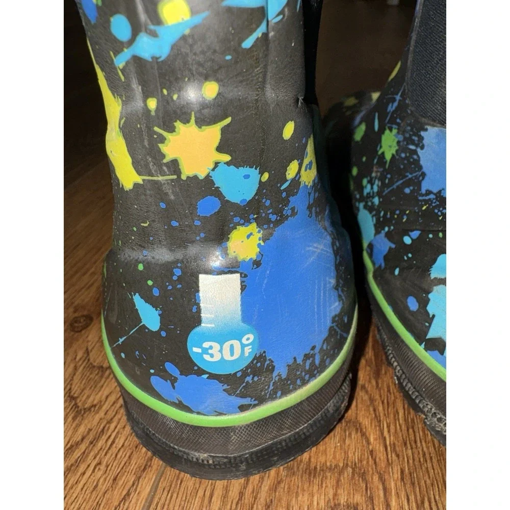 BOGS kid youth size 4 shoe blue tall insulated waterproof boots Paint Splat Boy